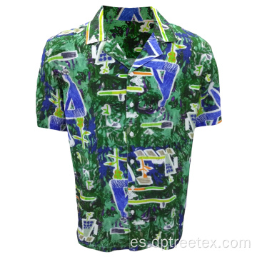 Camisa de playa de manga corta con estampado digital para hombres